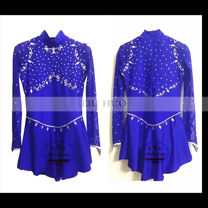 LIUHUO Vestito da Pattinaggio di Figura sul Ghiaccio Donna Ragazza Concorso Body Costume Danza Adolescente Prestazioni per Adulti Ginnastica Blue Roller Bambini