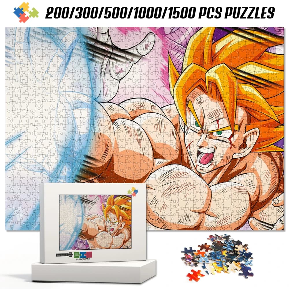Dbz Goku Super Saiyan Anime Jigsaw Puzzles High Quality Cardboard Puzzle Kids Educational Games Stress Relief Board Game Parent