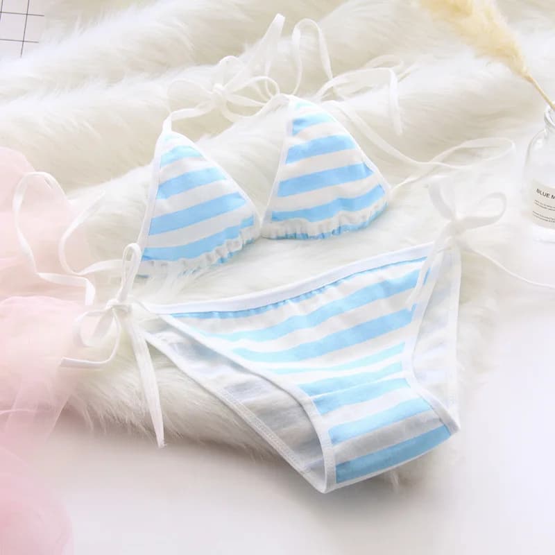Lingerie Sexy Giapponese Lolita Kawaii, Mini Bikini a Righe Blu Rosa Bianco, Set Intimo e Costume da Bagno per Cosplay Adulti