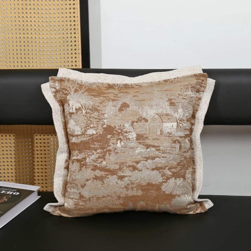 Fodera per cuscino per divano da soggiorno di lusso leggero e alla moda, federa jacquard, fodera per cuscino lombare decorata con bottoni per ufficio