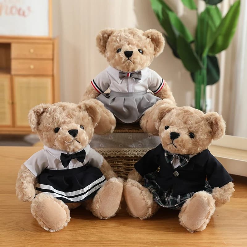 25 centimetri Simpatico Cartone Animato Uniforme Coppia Orso Peluche Kawaii Vestito Gonna Orso Peluche Ripiene Animali Bambola Cuscino Regalo Di Compleanno Per I Bambini