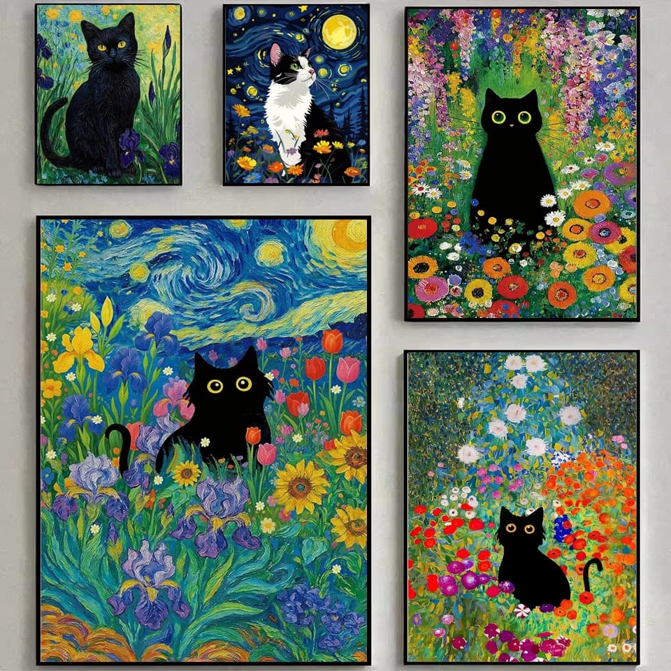 DIY 5D Diamond Painting Kit Van Gogh Floral Black Cat Starry Night Full Drill Diamond Art Mosaic Cross Stitch Home Decor Gift