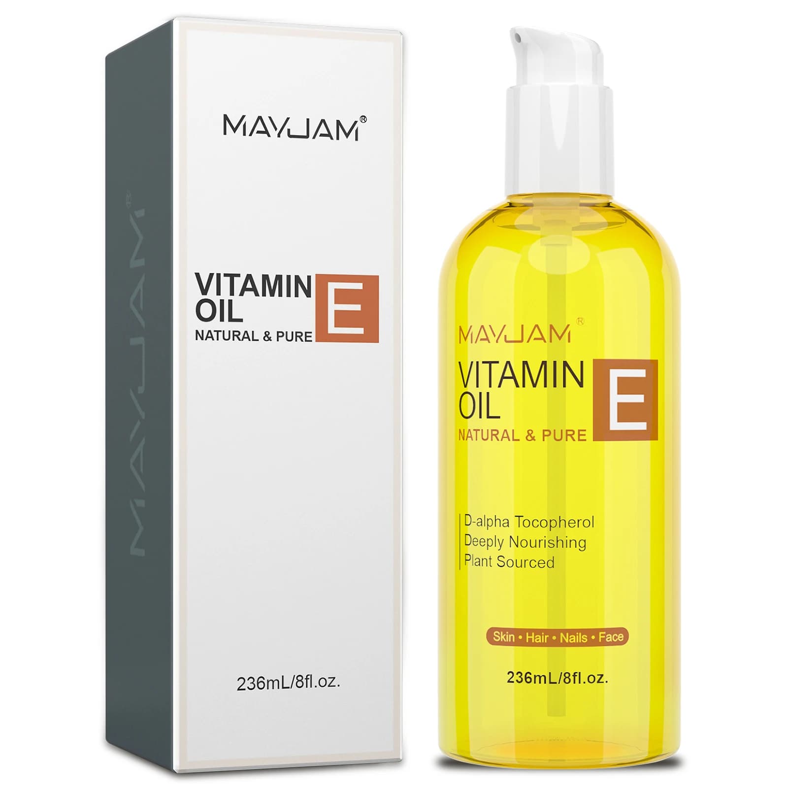 MAYJAM Olio di vitamina E Olio naturale puro per la cura del viso e della pelle Olio da massaggio per il corpo per la cura del corpo 118ml 236ml Olio essenziale idratante
