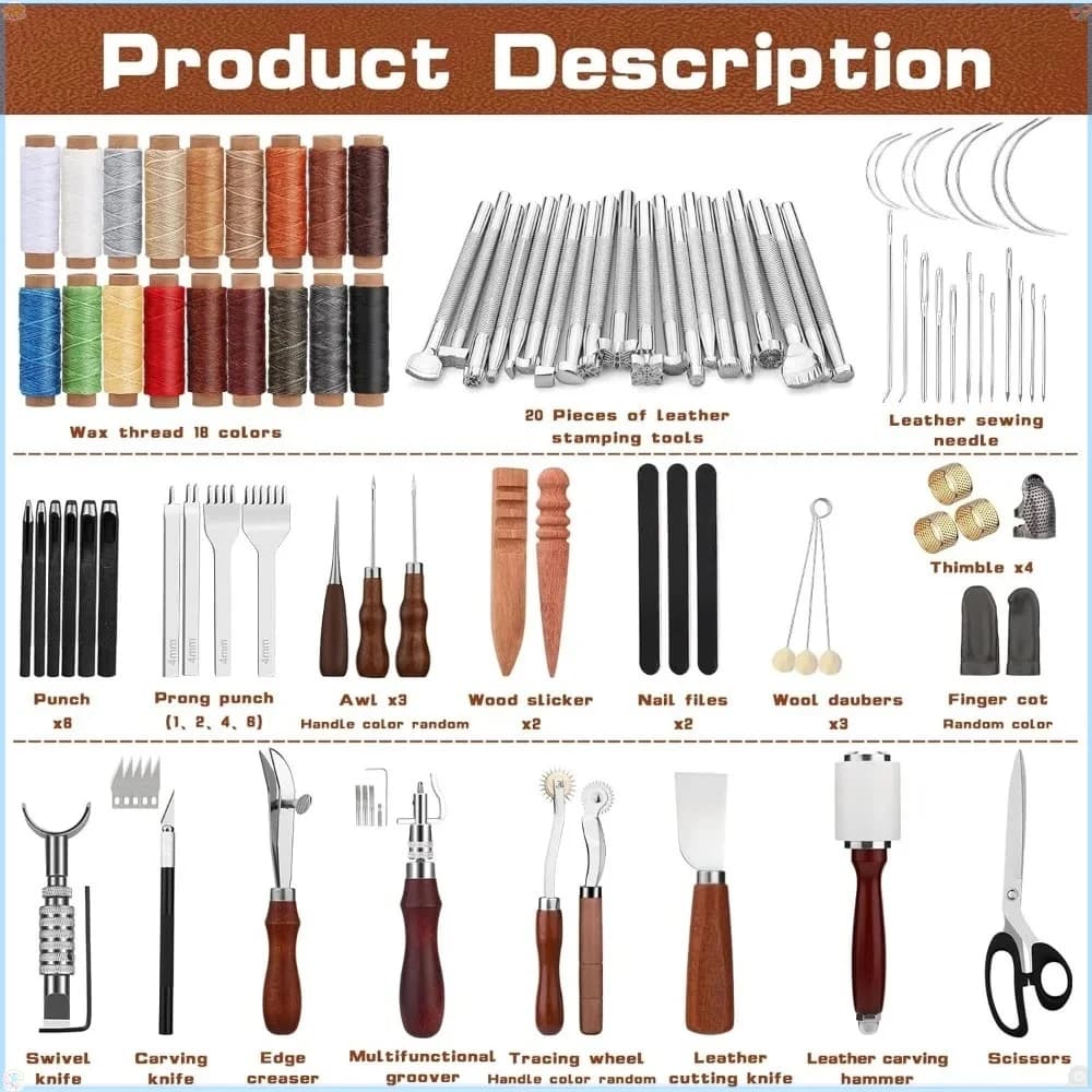 Leather Machining Toolkit Leather Machining Toolkit with custom bag for carving, punching, sewing, stamping, for crafts of DIY leather