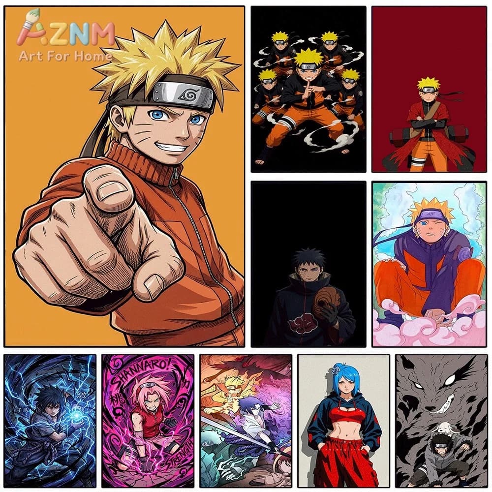 AZNM Naruto Uzumaki Pointing Forward Canvas Wall Print, Vivid Anime Ninja Character Art Poster, Unframed Canvas Painting for B