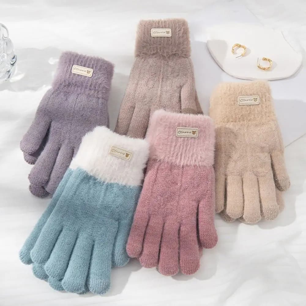 Autumn Winter Warm Knitted Gloves Fashion Men Women Outdoor Cycling Driving Gloves Touch Screen Short Mittens All Finger Gloves