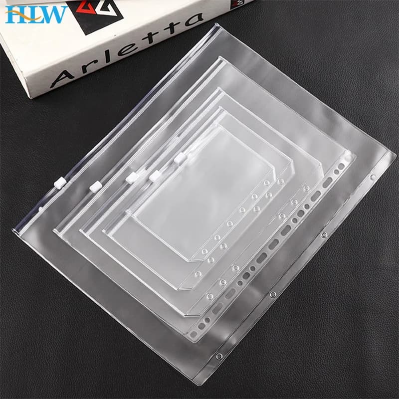 4PCS Conveniente PVC trasparente A7 A6 A5 B5 A4 Tasche raccoglitore Cartelle con cerniera trasparente per raccoglitore per notebook a 6 anelli File Rapporti Raccoglitore