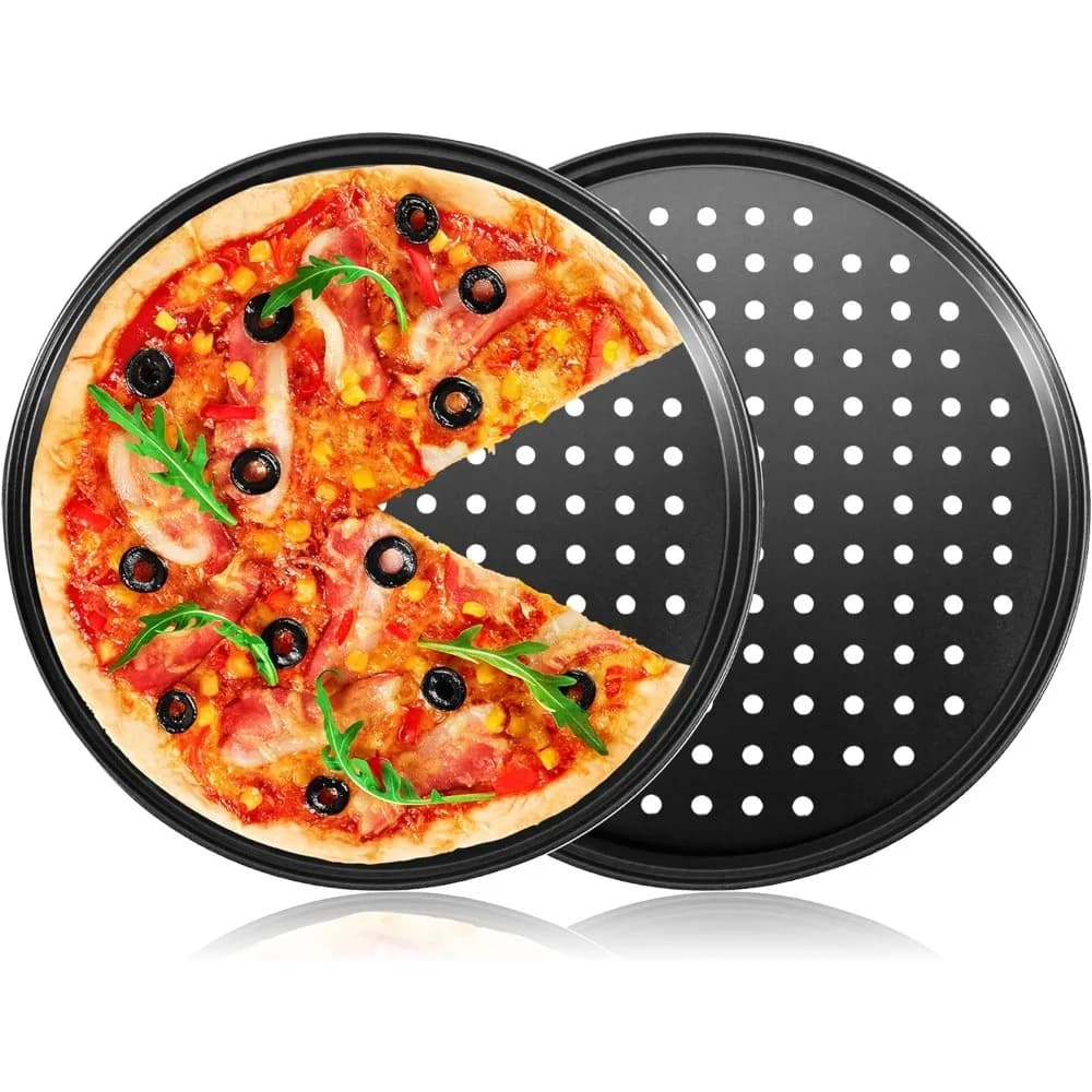 Teglia per Pizza Rotonda con Fori 28cm, Vassoio per Pizza da Forno in Acciaio, Accessori per Forno, Utensili da Cucina