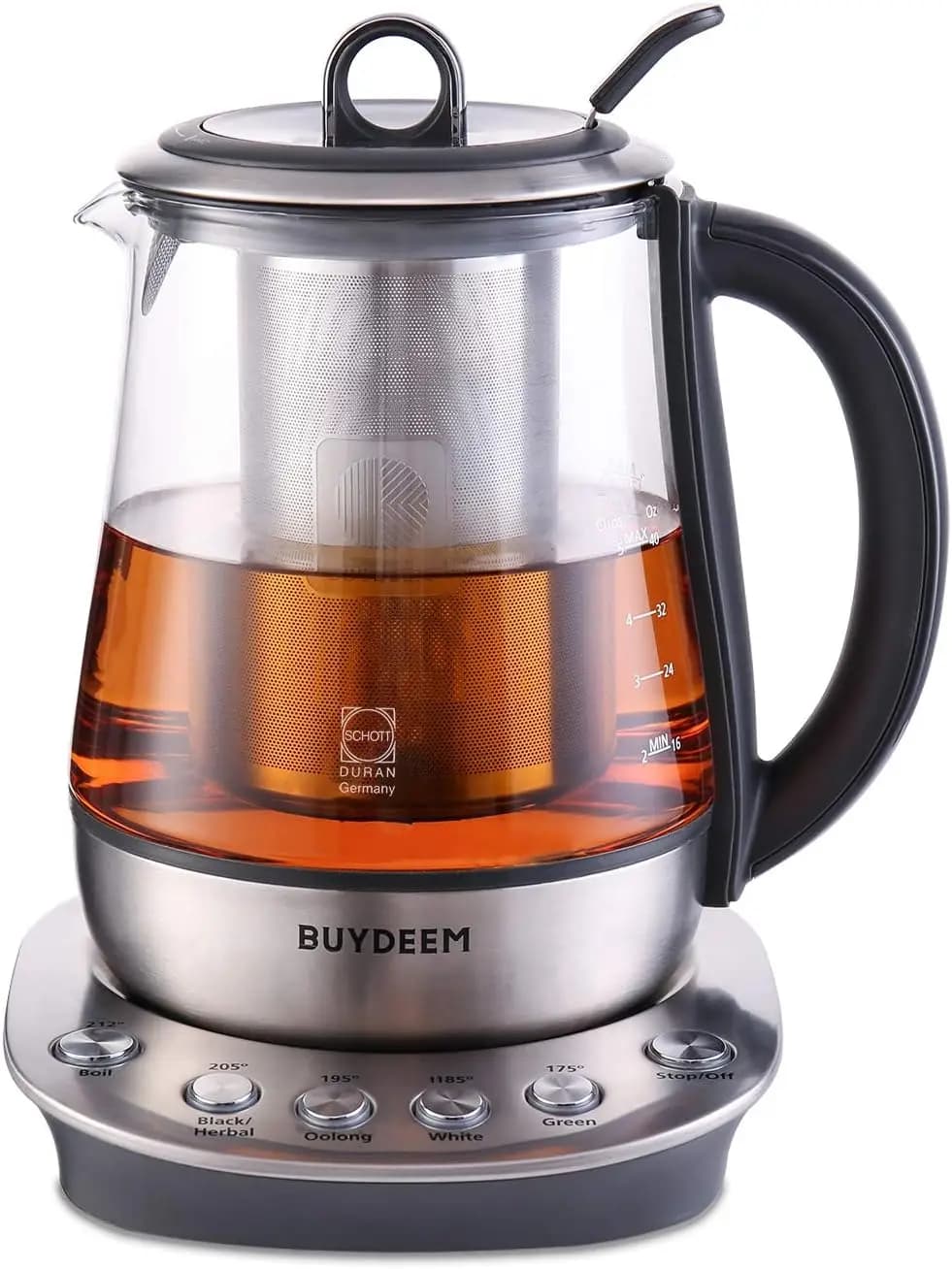 K2423 Tea Maker, acciaio inossidabile 316 e bollitore elettrico in vetro DURAN resistente al calore, 5 impostazioni di temperatura, infusore rimovibile, Au