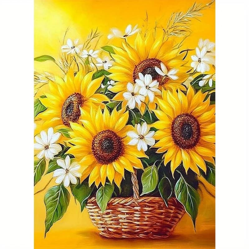 Kit per pittura con diamanti 5D - Design vibrante con girasoli e fiori selvatici, con diamanti rotondi completi