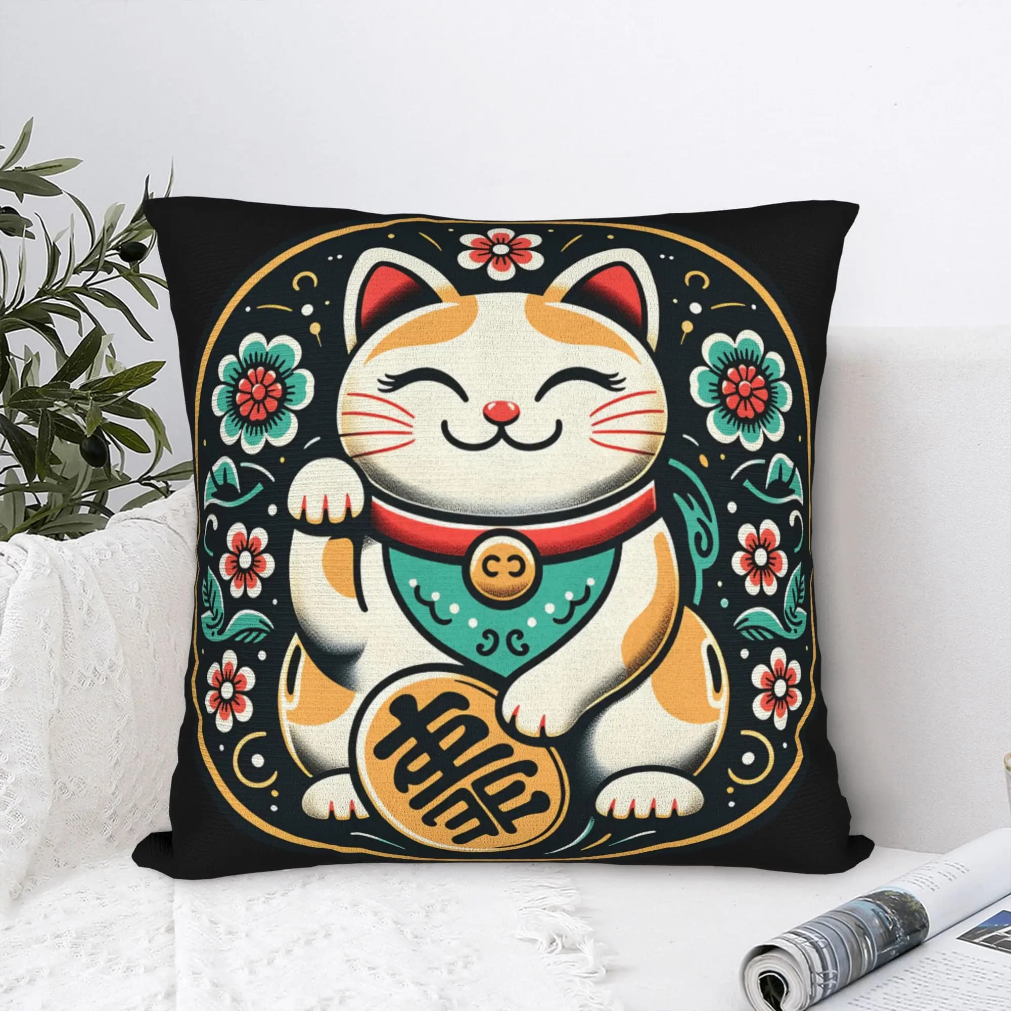 Maneki Neko Lucky Money Cat Federa per cuscino Morden Federa per divano Auto Decorazioni per la casa Comode federe Regalo di compleanno