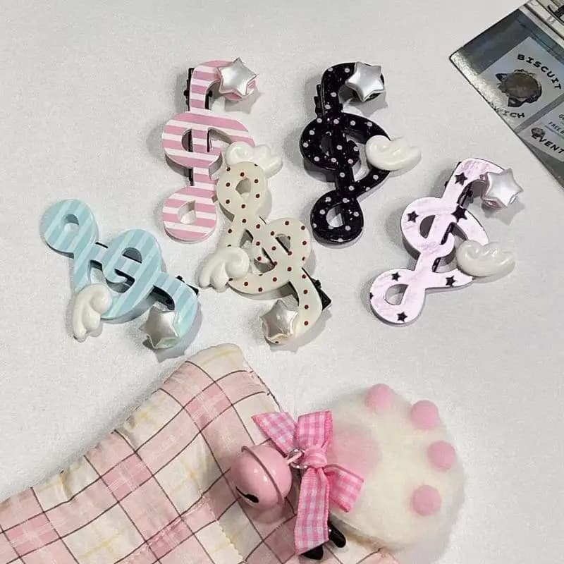 Kawaii Trendy Star Musical Symbol Wing Hair Clip Y2K INS Style Unique Striped Side Clip Bangs Clip Hair Jewelry Accessories