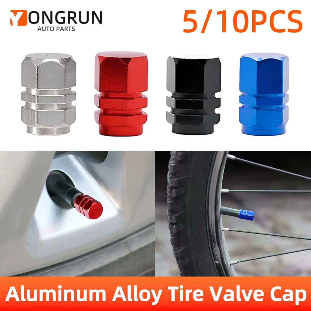 YONGRUN 5/10 Pezzi Tappi Valvola Pneumatici in Lega di Alluminio, Copri Valvola Antipolvere e Impermeabile per Auto, Moto e Biciclette