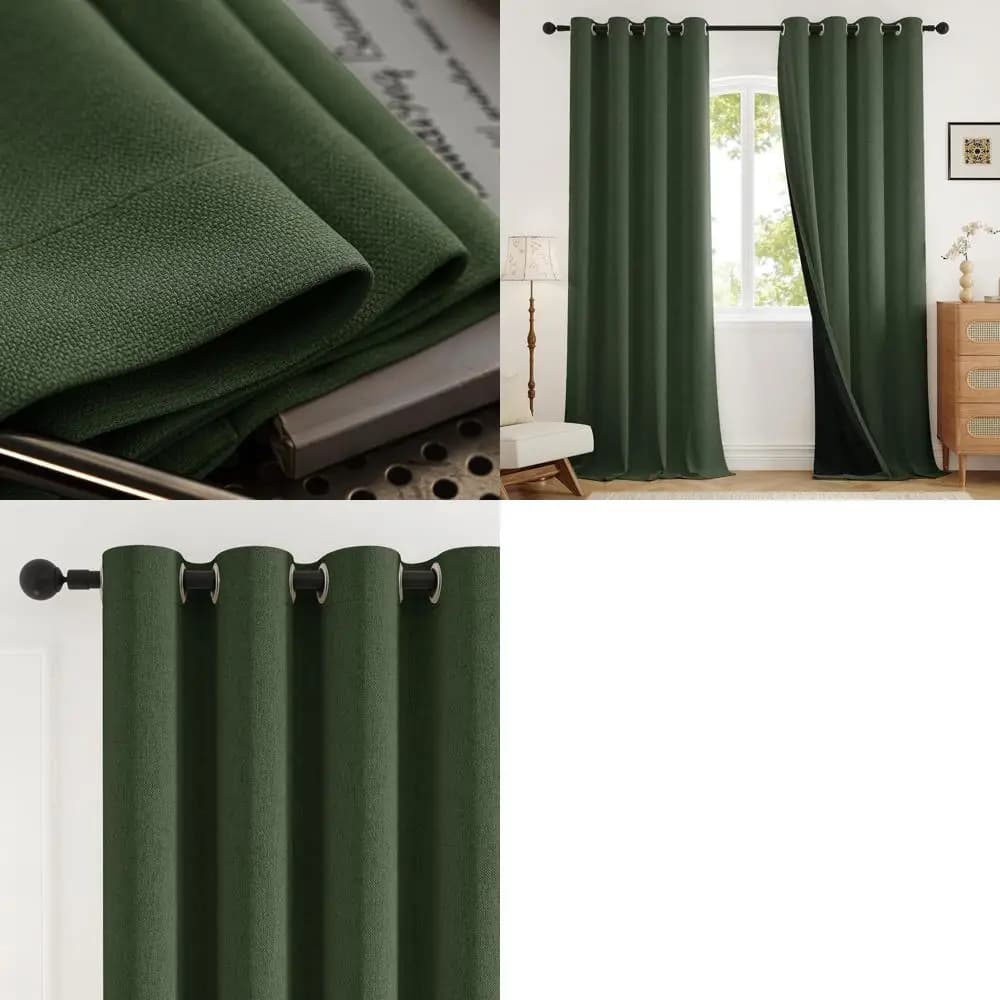 Tende Oscuranti Effetto Lino 96% Blackout, 2 Pannelli, Termoisolanti, Fonoassorbenti per Soggiorno e Camera da Letto (L52xL96, Oliva)