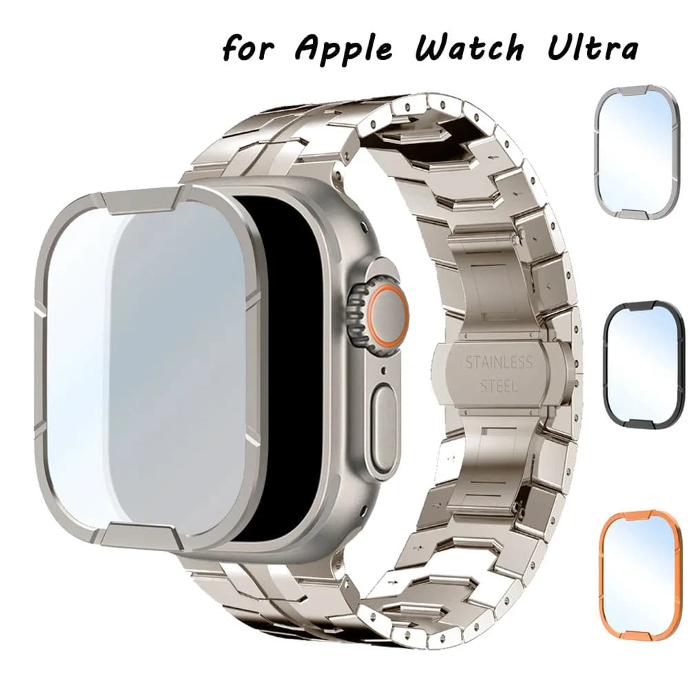 Proteggi schermo in vetro temperato per Apple Watch Ultra 3/2/1 Struttura in metallo per iWatch Ultra 49mm Pellicola protettiva HD antigraffio
