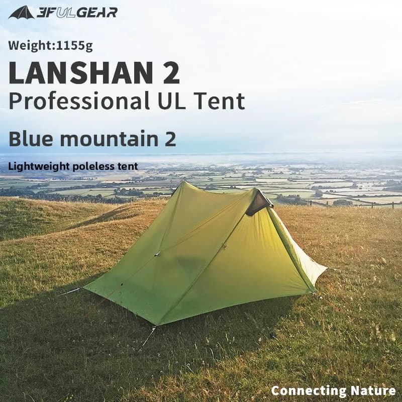 3FULGEAR LANSHAN2 Pole-less Tent: Ultra-Lightweight Two-Person Backpacking Tent for Outdoor Camping and Hiking