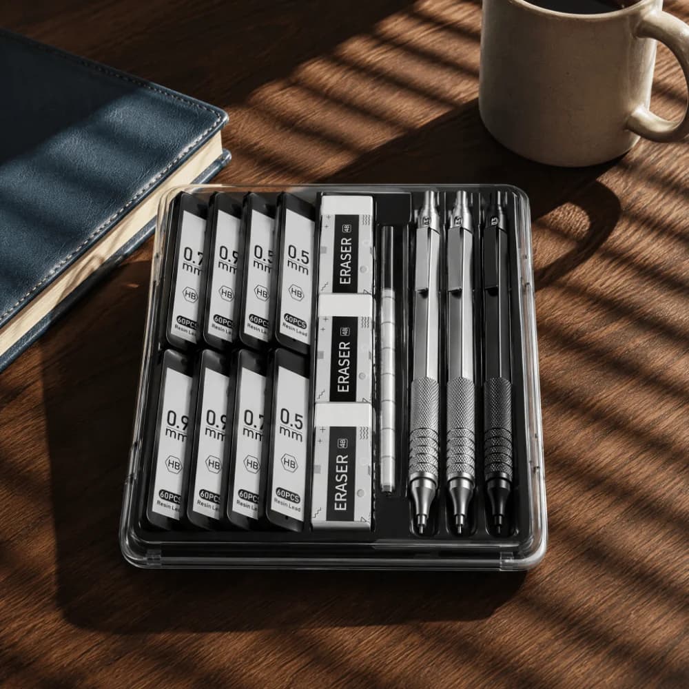 Solid Color Metal Pencil Set Multipurpose Low Center of Gravity Mechanical Pencil Durable Metal Break Resistant