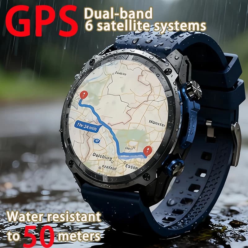 Smartwatch Militare 2026 con Mappe Offline, Batteria da 1000mAh, Memoria da 4GB, Navigazione GPS, Lettore MP3/MP4, Impermeabile IP68 per Nuoto e Monitoraggio Sportivo