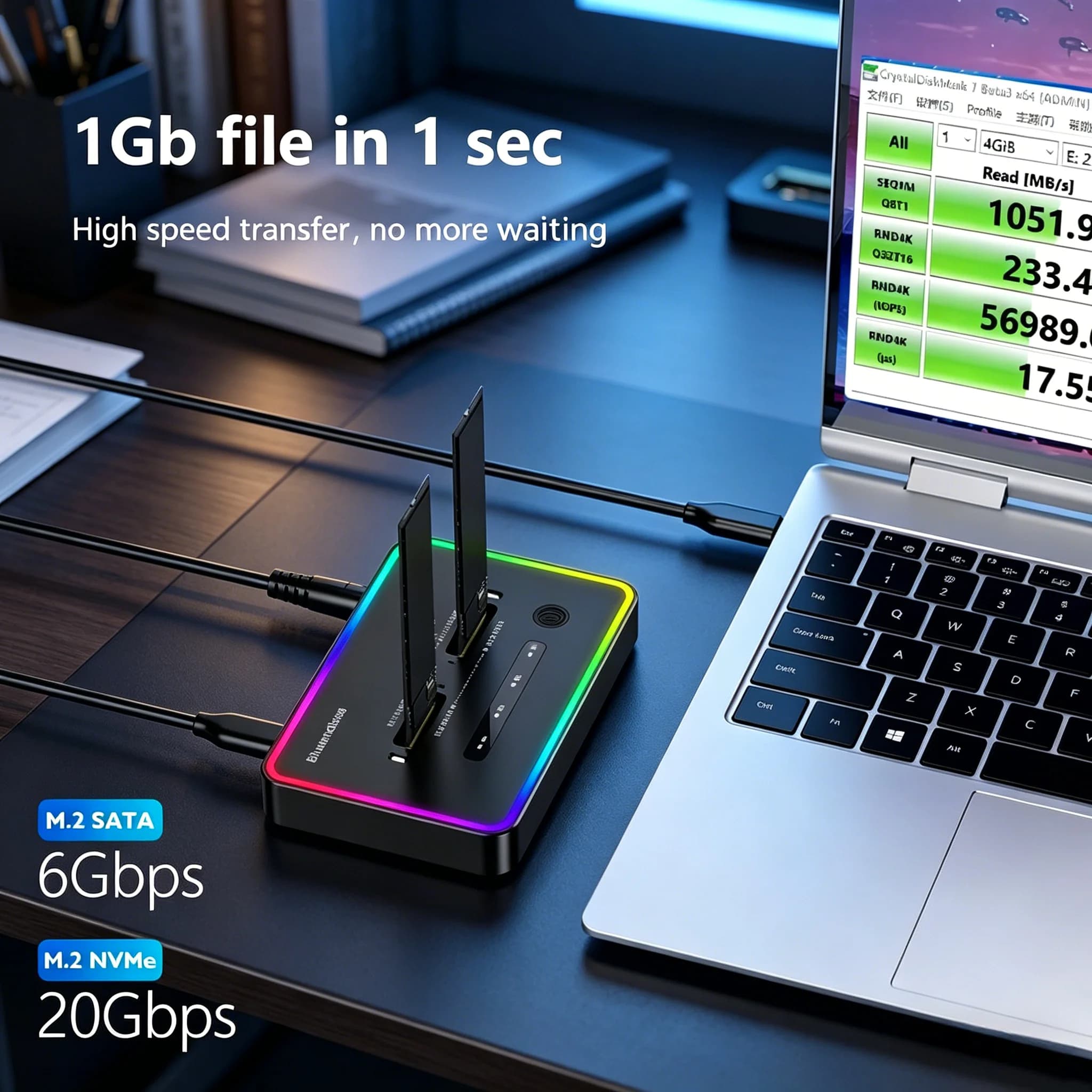 Case per SSD M.2 a 2 Bay, Docking Station con Doppio Protocollo e Clonazione Offline, Enclosure Type C 10Gbps PCIe NVMe SATA