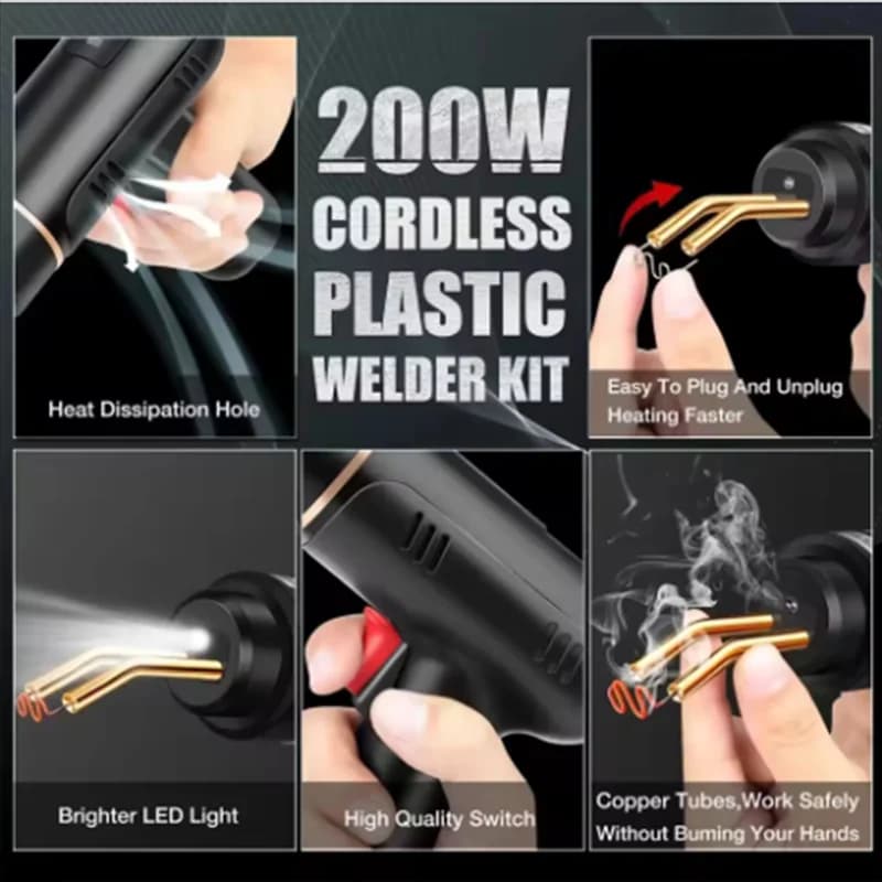 【Consegna】 Kit di riparazione per paraurti per auto in plastica con cucitrice a caldo da 200 W 5000 Ahm Kit di strumenti per saldatura in plastica per saldatrice