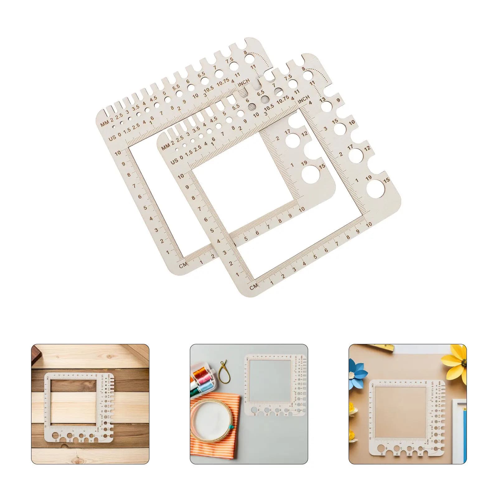 2 Pezzi Righello Misuratore per Ferri da Maglia in Legno, Strumento di Misurazione per Uncinetto, Accessori per Cucito, Strumento di Misurazione Metrico e Imperiale per Progetti Artigianali