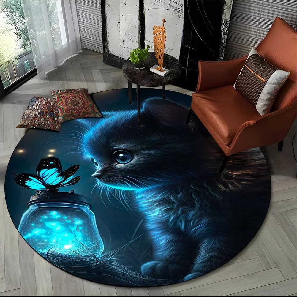 Simpatico gatto calico, gatto personale, ragdoll Cartoon Tappeto rotondo per soggiorno, camera da letto, arredamento per bambini, tappeto antiscivolo per animali domestici
