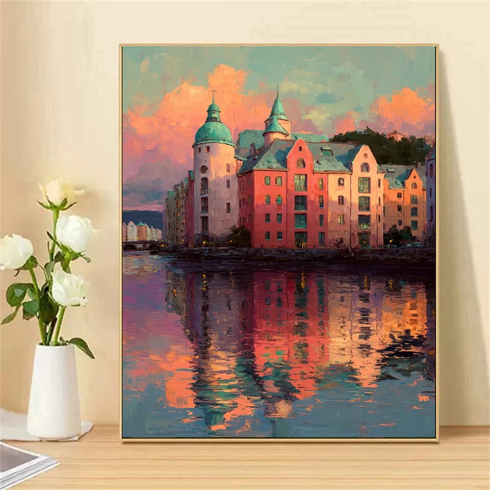 Paint by Numbers For Adult Kit Soft Pink Waterfront Dropshipping acrylic Oil Painting Canvas by Number Home Decor
