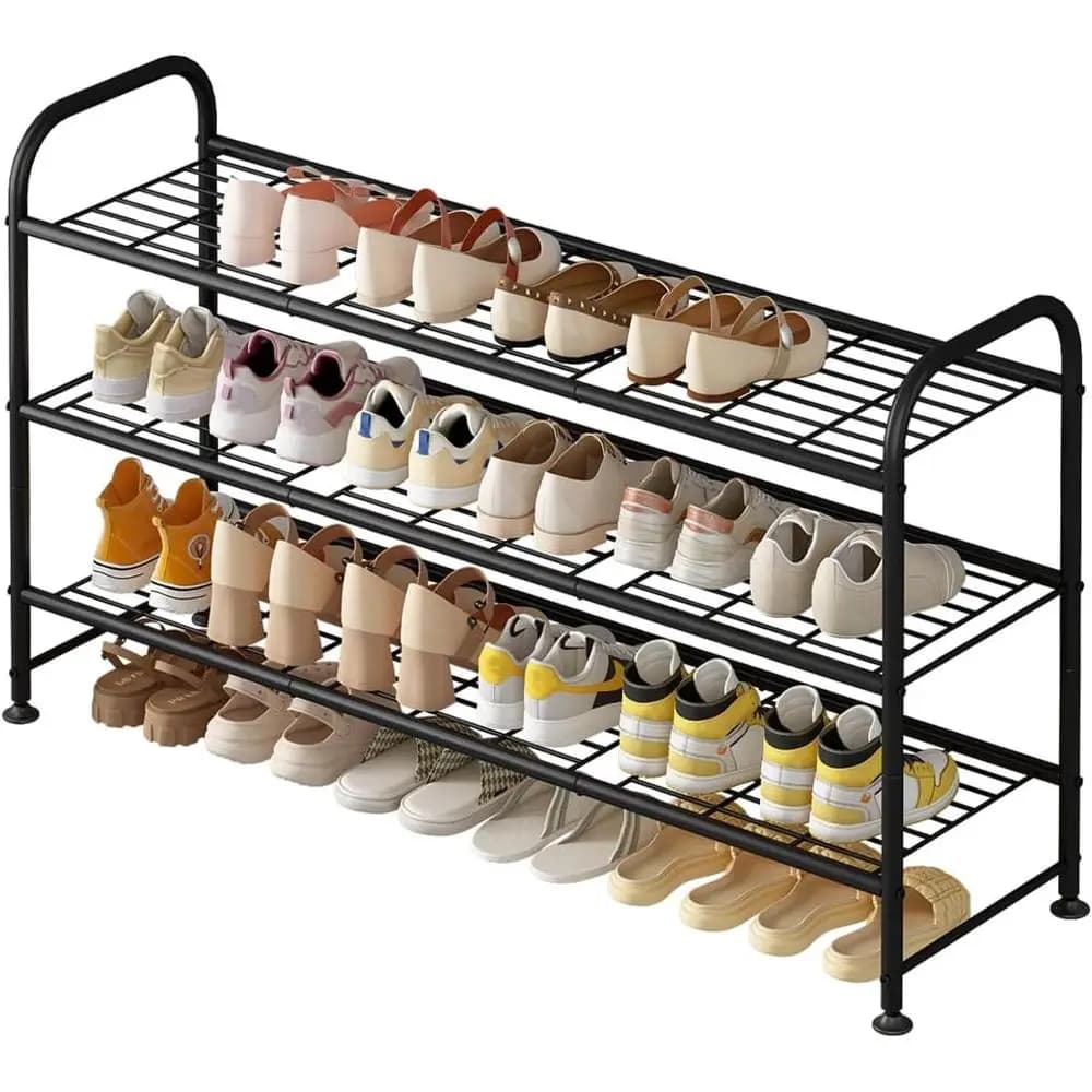 Shoe Rack Long 3 Tier Metal Shoe Organizer Wide Shoe Shelf Closet Entryway Bedroom Large City Black