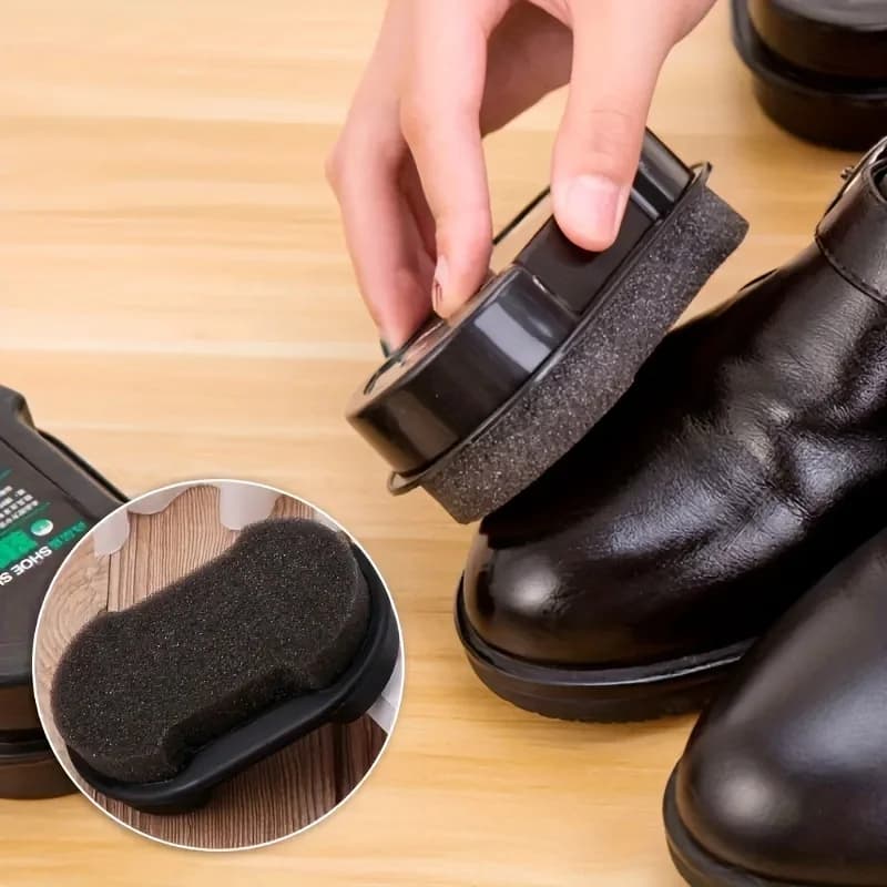 Gomma per scarpe in spugna a doppia faccia da 2 pezzi, portatile, integrata, per la cura e la manutenzione della pelle, strumento universale per spazzole per scarpe in pelle