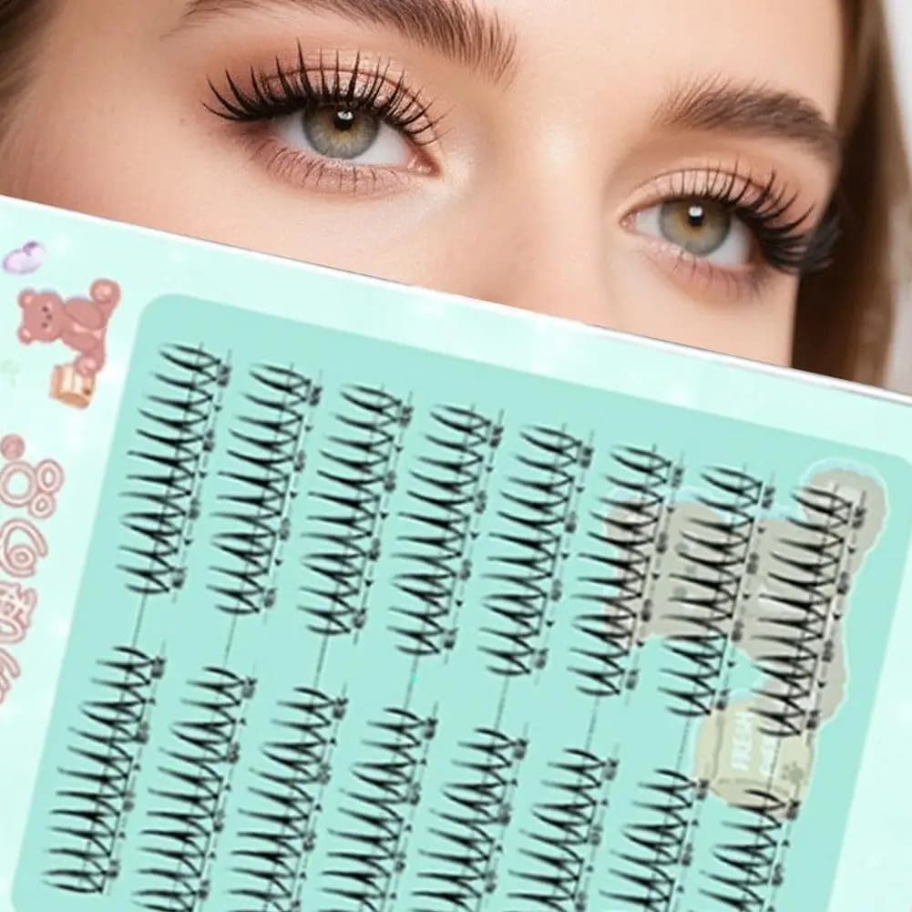 Ciglia a Ciuffetti Photogenic Girl Group Idol, 8 File, Curvatura C, 7-12mm, Naturali, Voluminose, Segmentate, Morbide, Incrociate, per Uso Quotidiano e Kpop