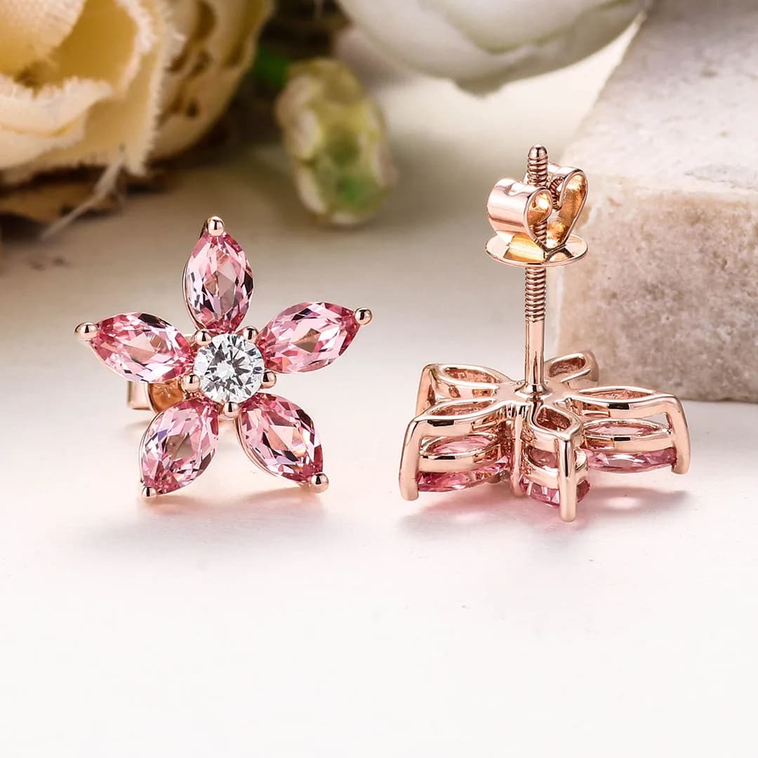 Orecchini Provence Jewelry in oro giallo 18 carati con zaffiro rosa taglio marquise per donna, gioielli da festa, regalo di compleanno e anniversario
