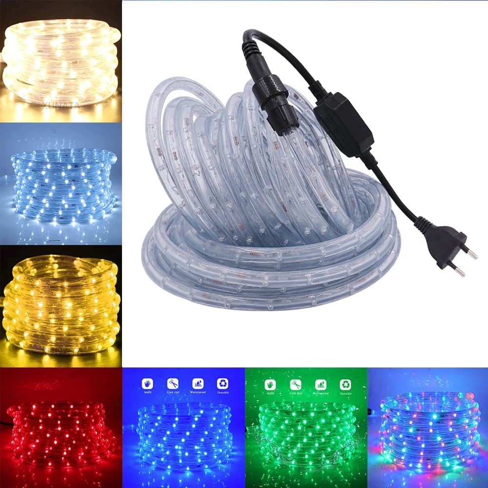220V 110V Arcobaleno Tubo Corda Luce Impermeabile Decorazione Festa Di Natale All'aperto Insegna Al Neon Bianco Blu Giallo Multicolor LED Strip