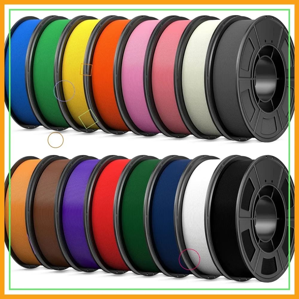 Filamento per Stampante 3D PLA+ 16 Colori, 1.75mm, 0.25kg Ciascuno, 4kg Totali, Confezionato Sottovuoto Singolarmente