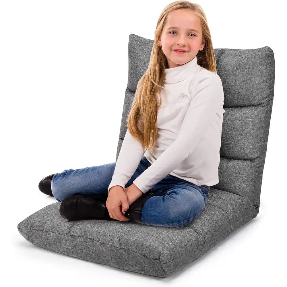 Video Gaming Chair with 14 Adjustable Positions, Padded Back, Cushioned Seat for Lazy, Meditation, Reading, Watching in Grey