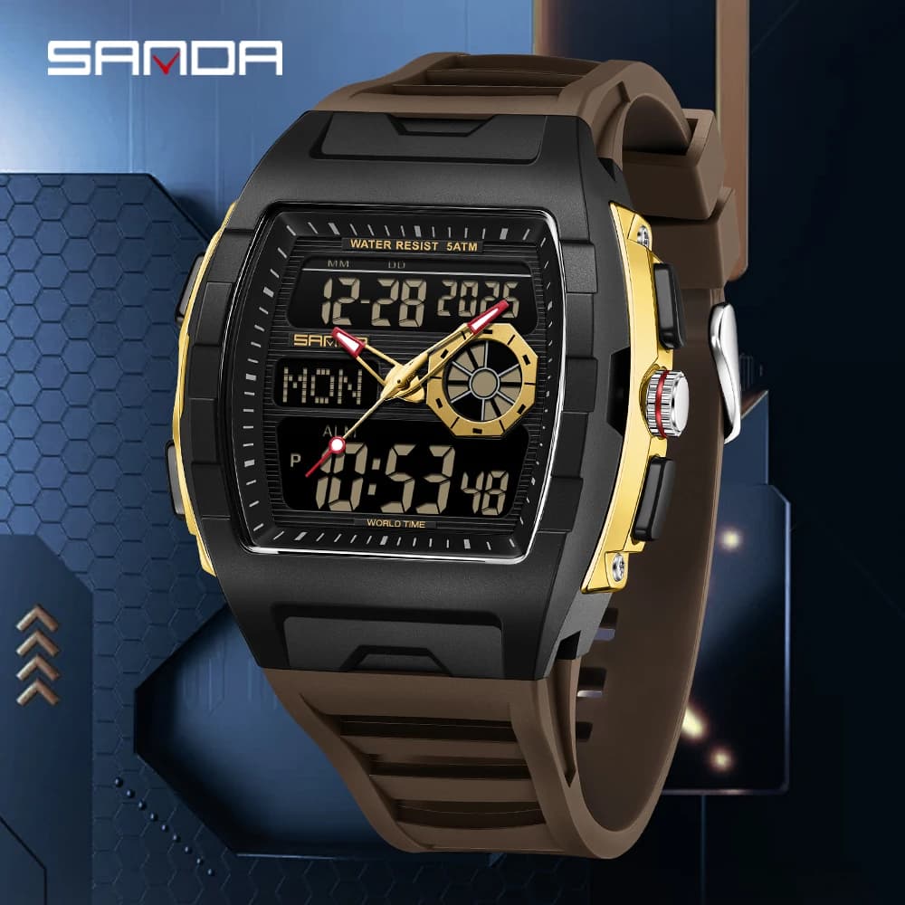 Orologio da Polso SANDA 3397 per Uomo, Display Digitale e Analogico LED, Cronografo Sportivo Militare con Doppio Display