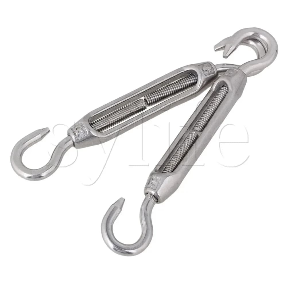Tenditore a gancio in acciaio inossidabile M4 304 da 5 pezzi - Tenditore per fune metallica argentata per sartiame e applicazioni marine