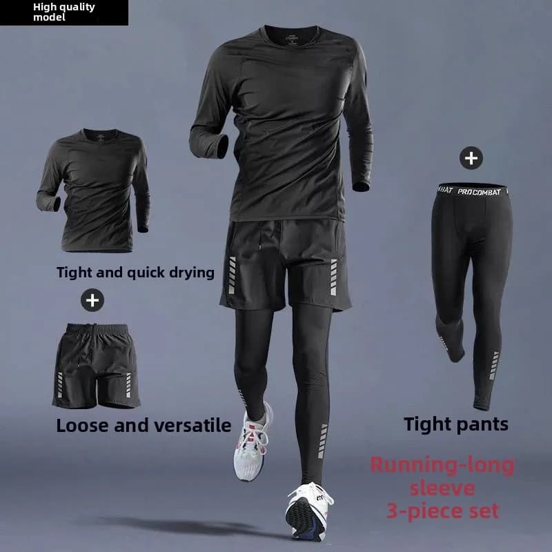 Completo Sportivo da Uomo 3 Pezzi: Tuta da Allenamento, Jogging e Corsa, Set Compressione per Attività all'Aperto, Abbigliamento Sportivo da Palestra