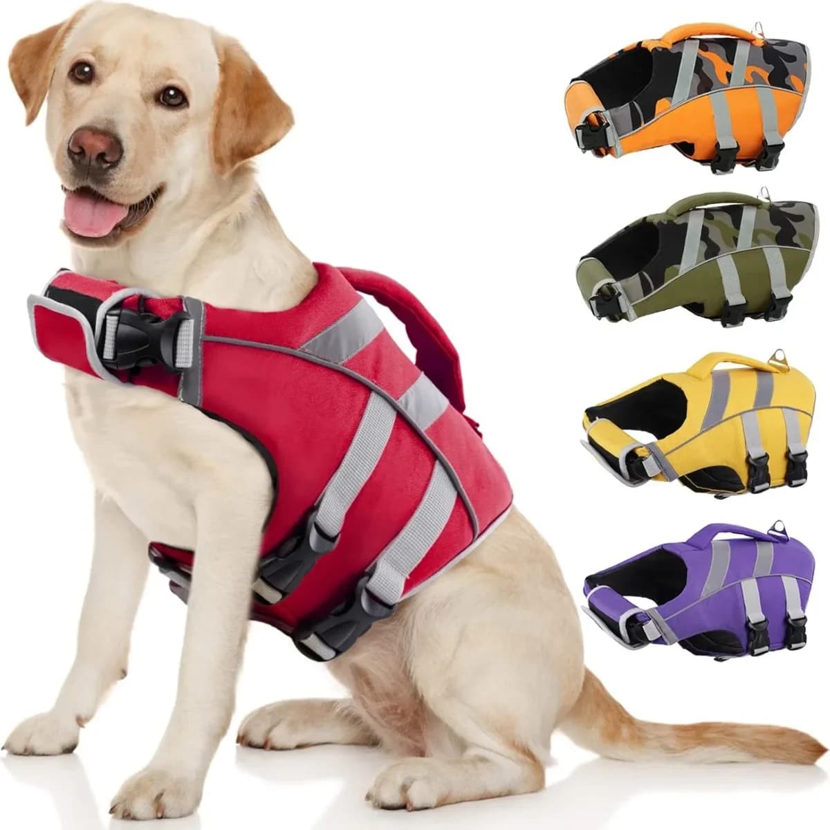 Giubbotto salvagente per cani per il nuoto Ripstop Costume da bagno per cani regolabile ad alta galleggiamento con strisce riflettenti per cani di taglia piccola, media e grande