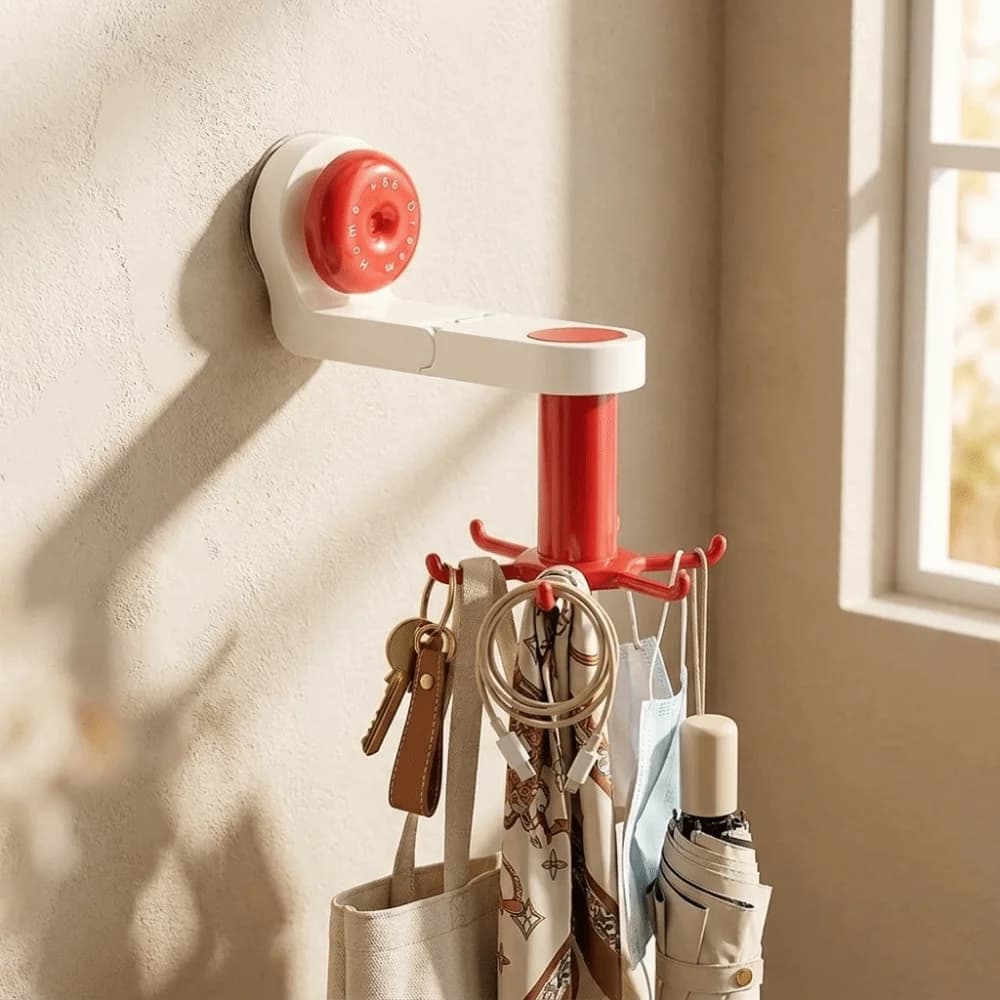 Rotatable Kitchen Rotating Hook Space-Saving Six-Claw Wall Mounted Storage Rack with Suction Cup Suction Cup Hook Indoor Storage