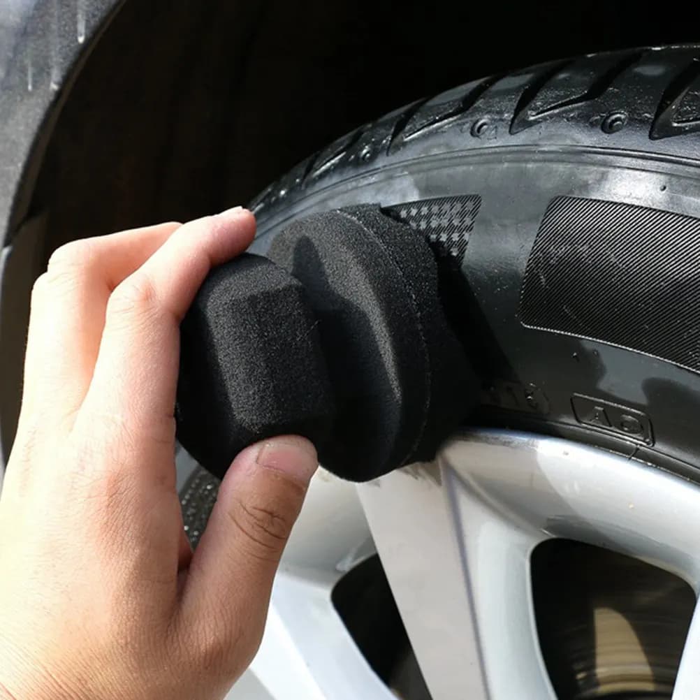 Set di 3 Spugne per Lucidatura Auto, Spugna Nera per Pneumatici, Misura 6, Pratica Spugna Ondulata per Lucidatura Veicoli