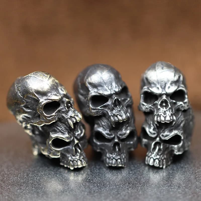 Doppio strato testa di teschio coltello in ottone perlina EDC esterno fai da te accessori paracord cordino intrecciato ciondolo gioielli braccialetto punk ciondoli