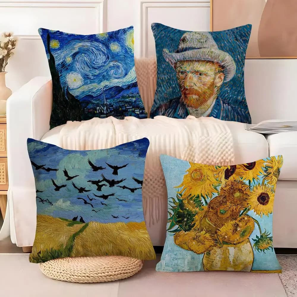 Van G-Gogh Oil Painting Cushion Cover Soft Plush Sofa Cushion Cover｜Double-Sided Printed Decorative Pillow Case｜Warm Home Gift