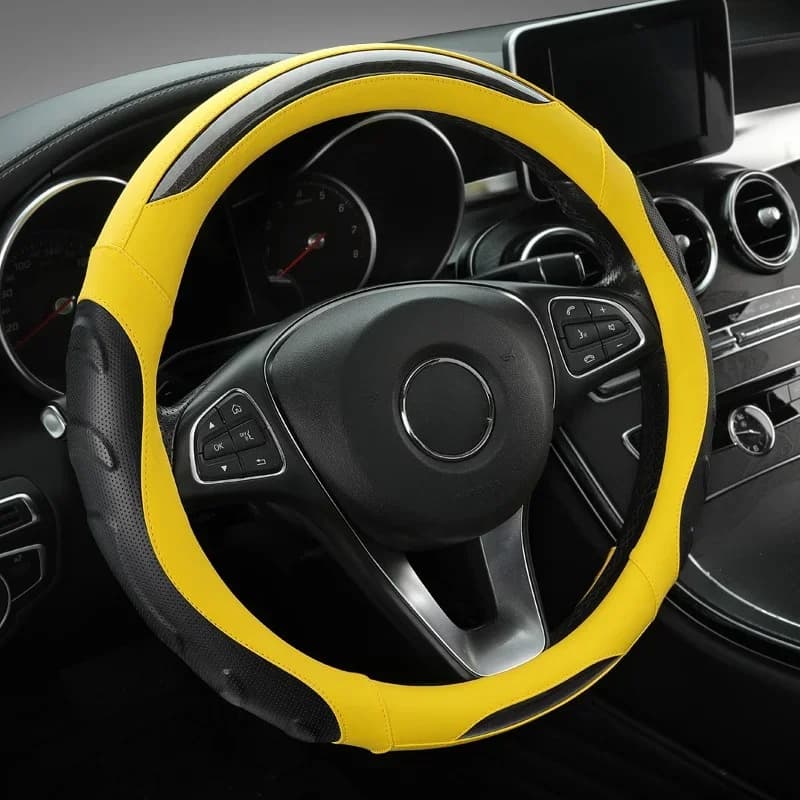 Premium perforated PU leather cover and carbon fiber, anti-slip and breathable, universal fit for 14,5-15 inch wheels