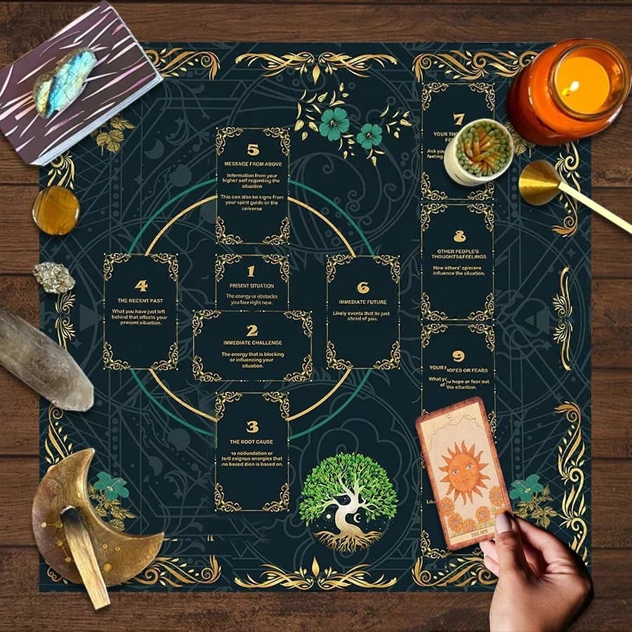 Tappeto da Tavolo per Divinazione Tarocchi 1 pz, Telo Altare Sole Luna per Carte Tarocchi, Tappetino Decorativo per Tarocchi, Stregoneria, Astrologia, Carte Oracolo