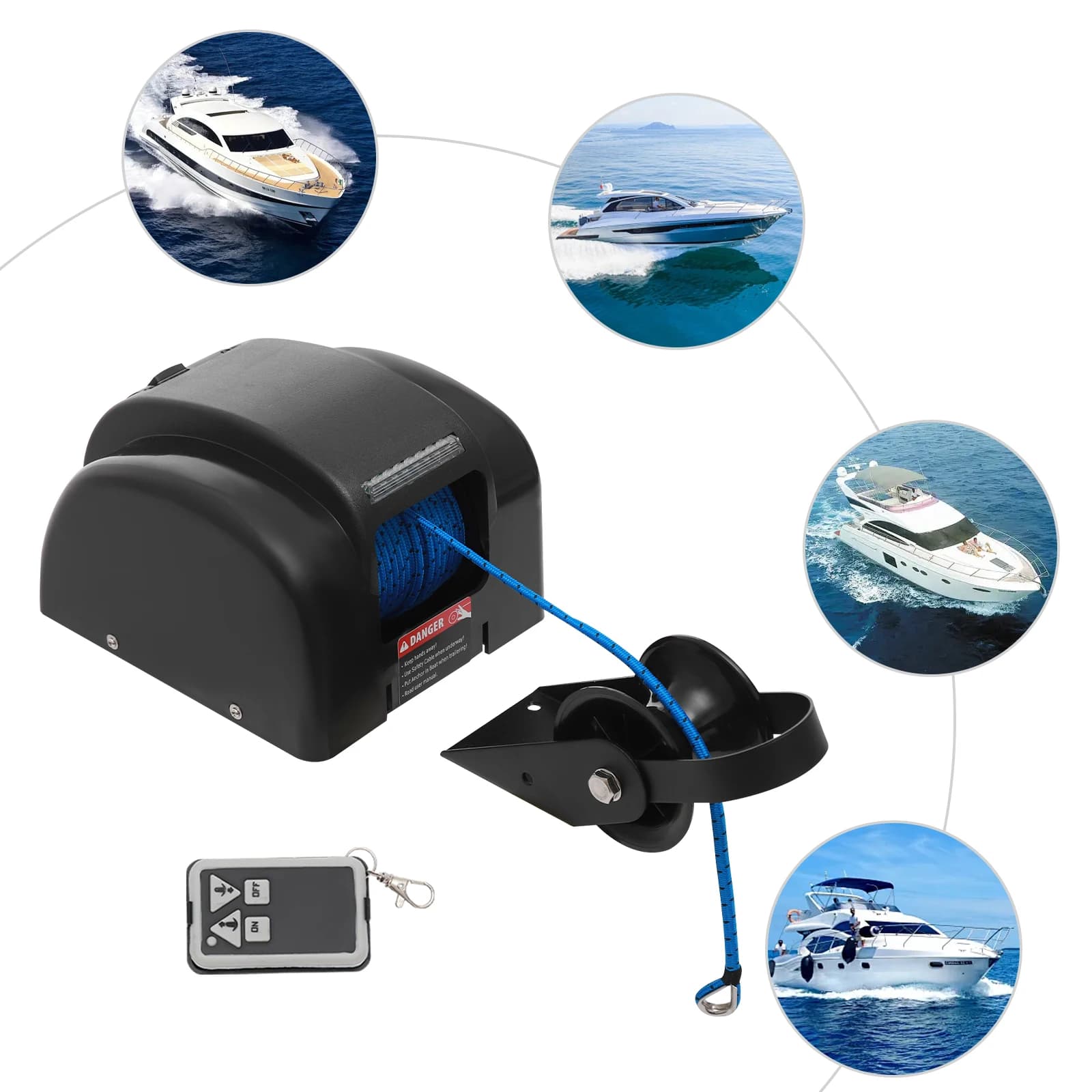 Verricello Elettrico per Barche da 45 LBS, Verricello Elettrico per Ancora Marina, Verricello Elettrico per Ancora con Telecomando