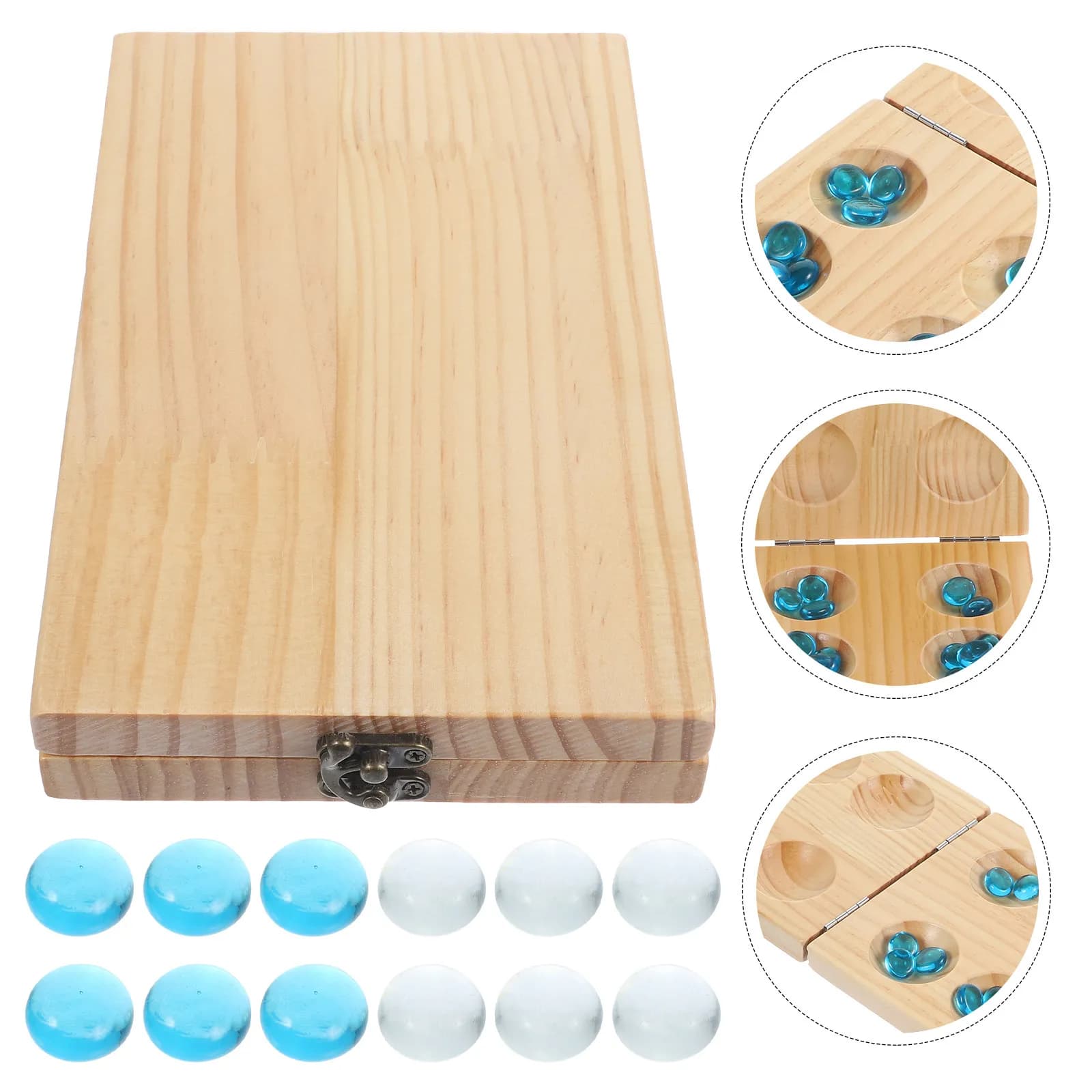 Set da Gioco Mancala Pieghevole in Legno con Pietre, Gioco da Tavolo per Famiglie, Giocattolo Educativo per Bambini e Adulti, Stile Gemstone