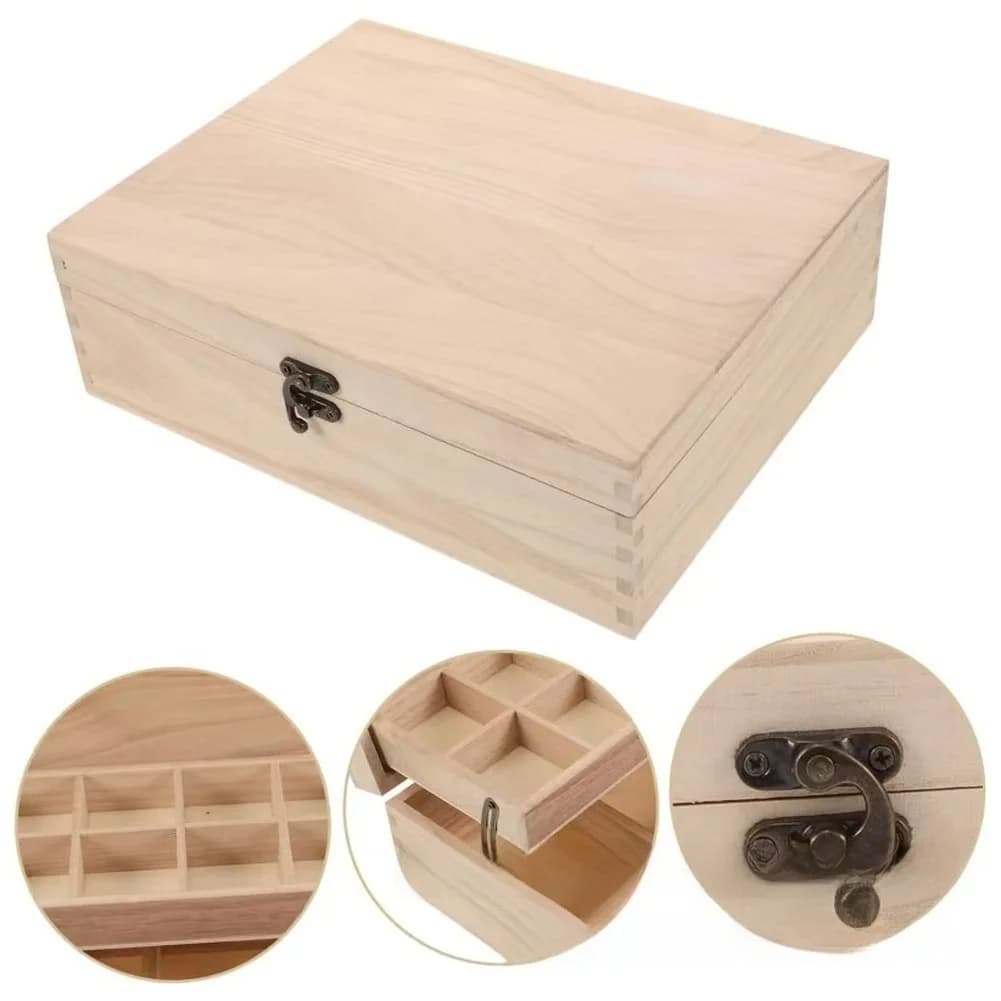 Scatola Portaoggetti per Gioielli in Legno Retrò, Cofanetto in Legno di Paulownia a Due Livelli con Coperchio Ribaltabile e Scomparti Organizzatori