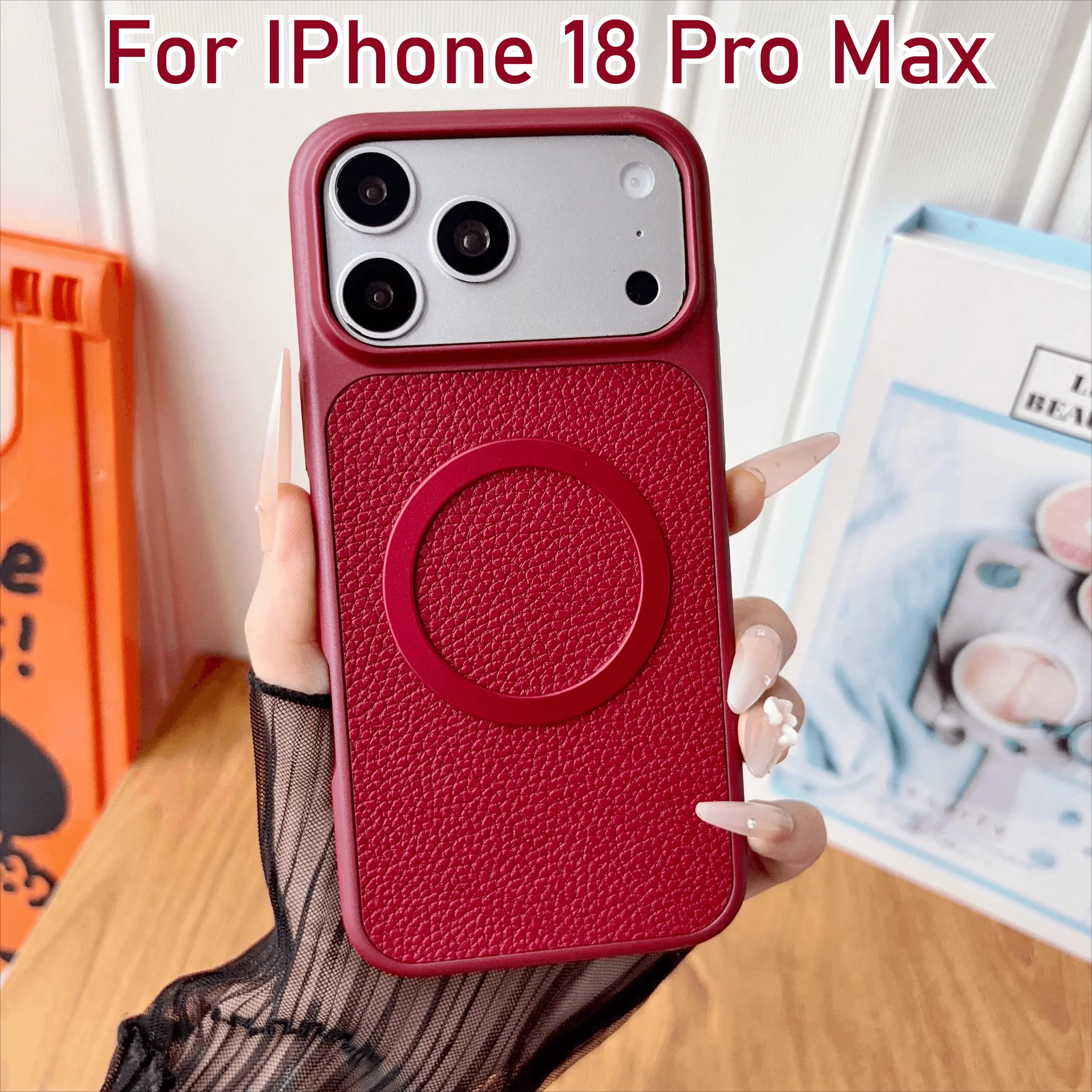 Luxury Lychee Pattern PU Leather for Magsafe Phone Case for IPhone 18 17 16 15 14 13 12 Pro Max Wireless Charge Shockproof Cover
