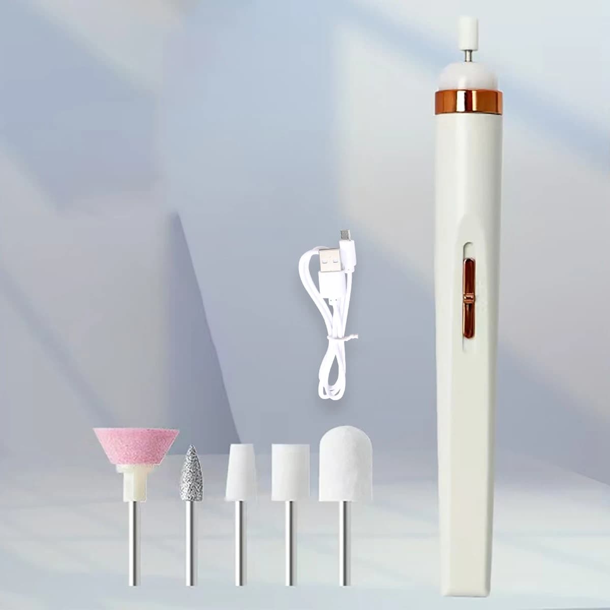 1 Set of Mini Electric Nail Polisher (5 Grinding Heads) USB Charging Small Tool with Light for Nail Removal, Nail Polisher, Portable Nail Clipper and Nail Grinder
