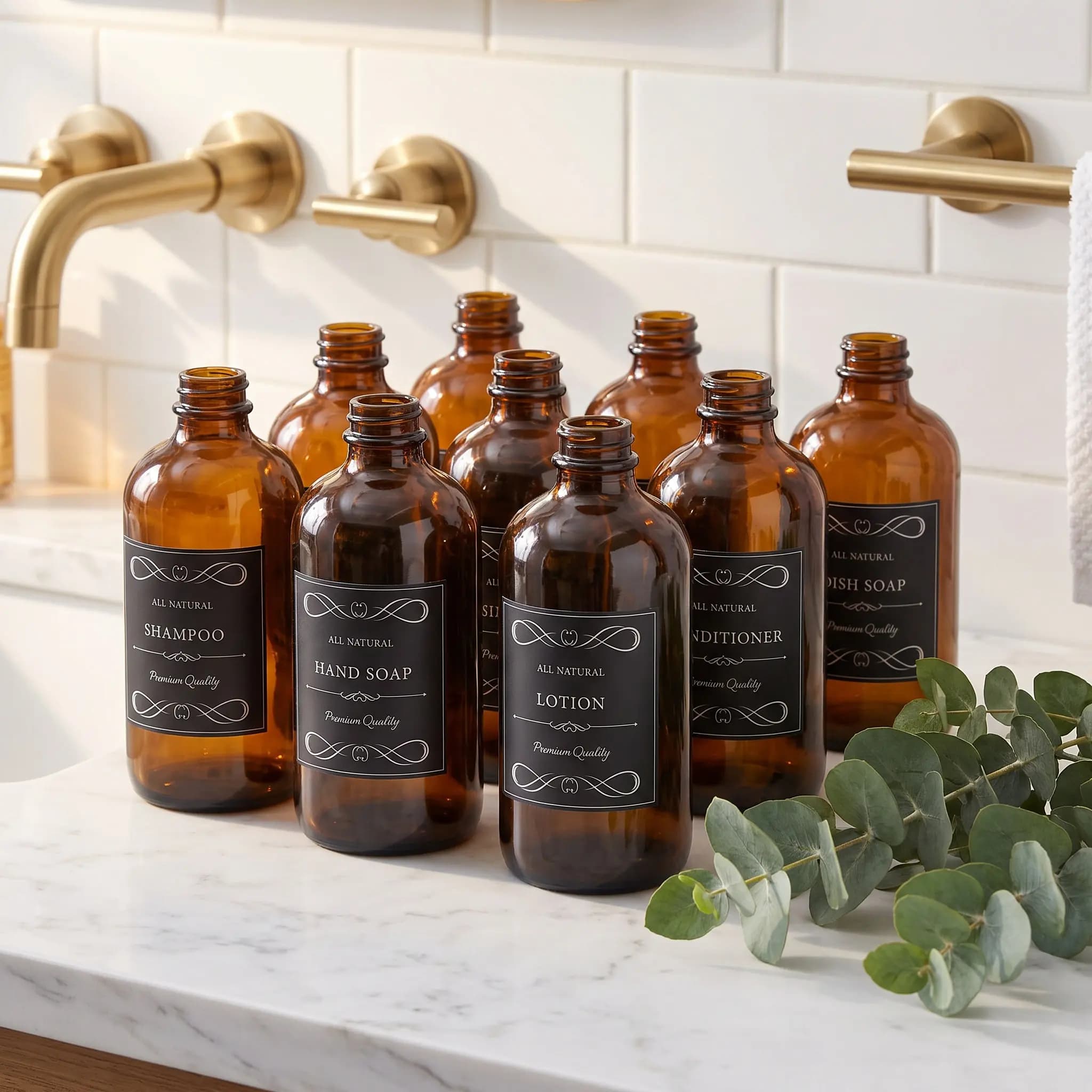 12Pcs Waterproof Bathroom Stickers PVC Self-Adhesive Soap Dispenser Labels Hand Soap Lotion Shower Bottle Organizers